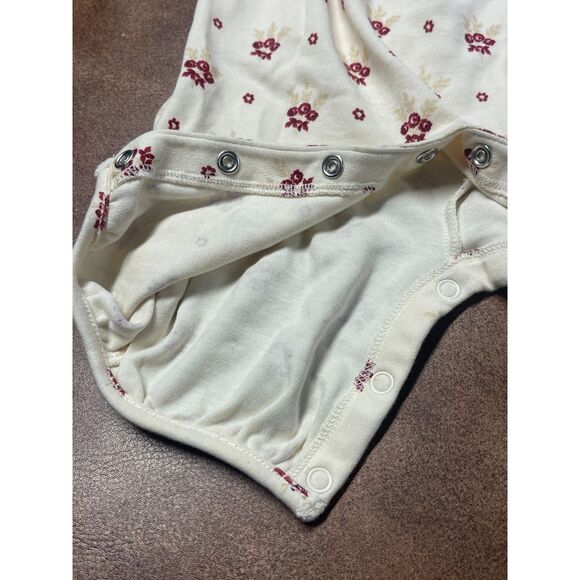 Janie and Jack Baby Holiday Romper– 0-3 Months Cream Floral Christmas Outfit - Picture 6 of 12